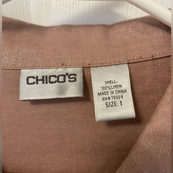 Chico’s Pink Linen Jacket Shirt Tie Waist - Picture 4 of 15